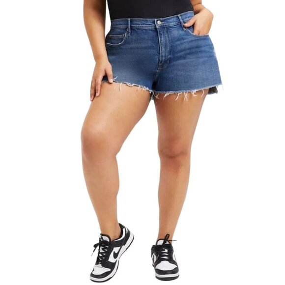 NEW Good American Good 90's Raw Hem Distressed Jean Shorts in Blue645 Sz. 22 - Picture 1 of 4